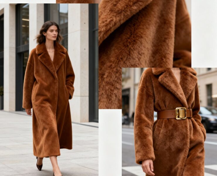 Winter 2025 fashion trends — cozy textures, metallic accents, and warm brown hues