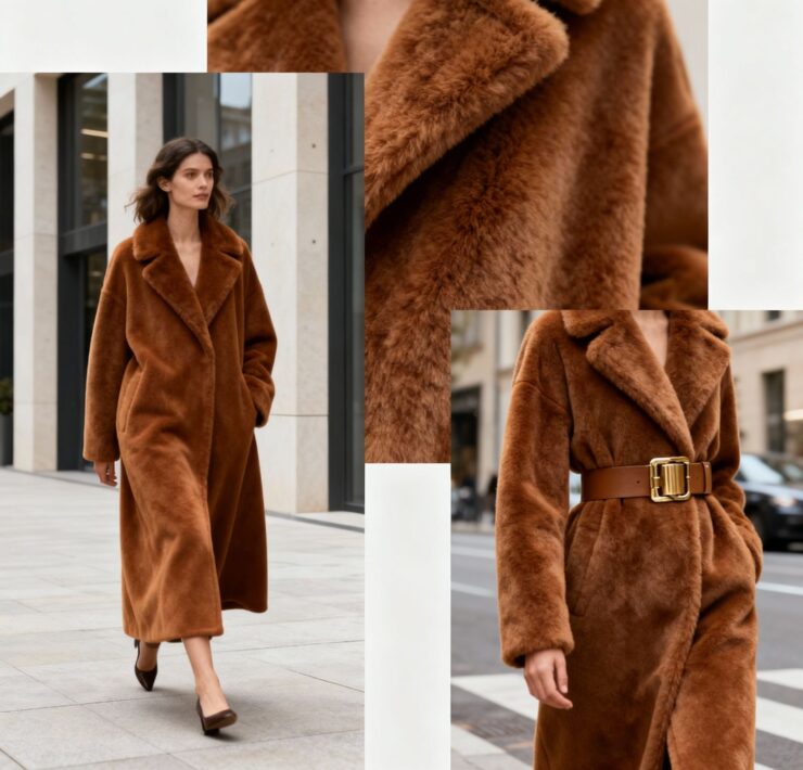 Winter 2025 fashion trends — cozy textures, metallic accents, and warm brown hues